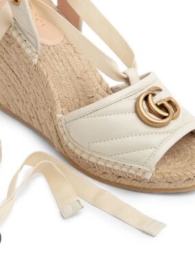 Gucci Women’s Leather Espadrille Wedge Sandals with Gold Double G Size 36.5